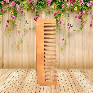 Aagam Crafts Kacchi Neem Wooden Comb - Soaked In 17 Herbs, Suited For All Hair Types (Fine Tooth)