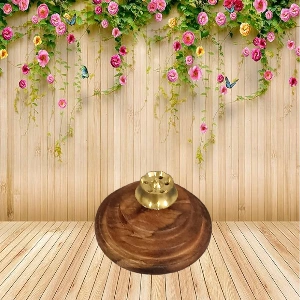 Aagam Crafts Wooden Antique incense Holder With Brass Work
