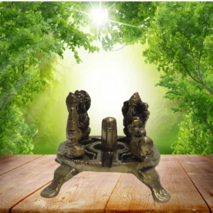 Aagam Stuti – Pure Brass Shiv Parivar Murti with Shivling | Golden Color Lord Shiva Family Statue for Home & Office Temple & Decor