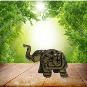 Aagam Stuti – Pure Brass Handmade Carved Small Elephant Statue for Home & Office Temple & Decor