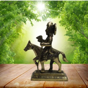 Aagam Stuti – Pure Brass Jaharveer Ji Sitting on Horse Statue for Home & Office Temple & Decor