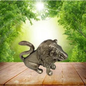 Aagam Stuti – Pure Brass Lion Murti on 2 Legs | Golden Decorative Showpiece for Home & Office Temple & Decor