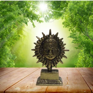 Aagam Stuti Pure Brass Religious Surya,Suraj Dev Idol Metal Brass for Home Décor/Temple Puja/Office Table Showpiece,Sun Face Statue Puja Vastu Figurine Surya for Positivity