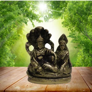 Aagam Stuti Pure Brass Vishnu Lakshmi Brass Idol Lord Vishnu & Laxmi Narayan on Snake Murti Handmade